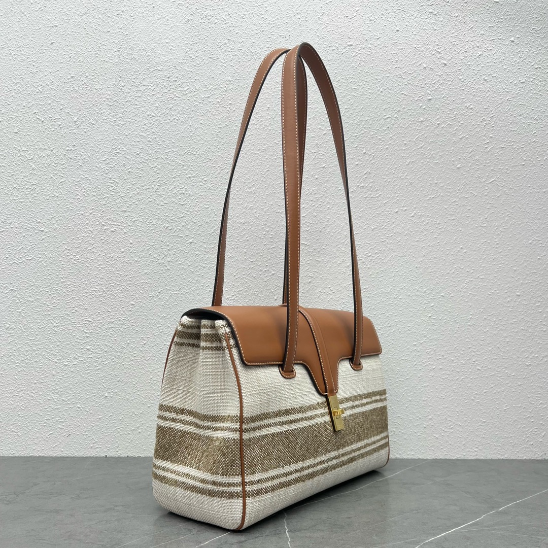 Celine Medium Soft 16 Canvas And Smooth Calfskin Handbag Shoulder Bag Tan 195543